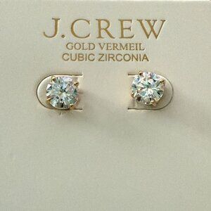 NOC J.Crew Sterling 925 Gold Vermeil Cubic Zirconia Solitaire Stud Earrings
